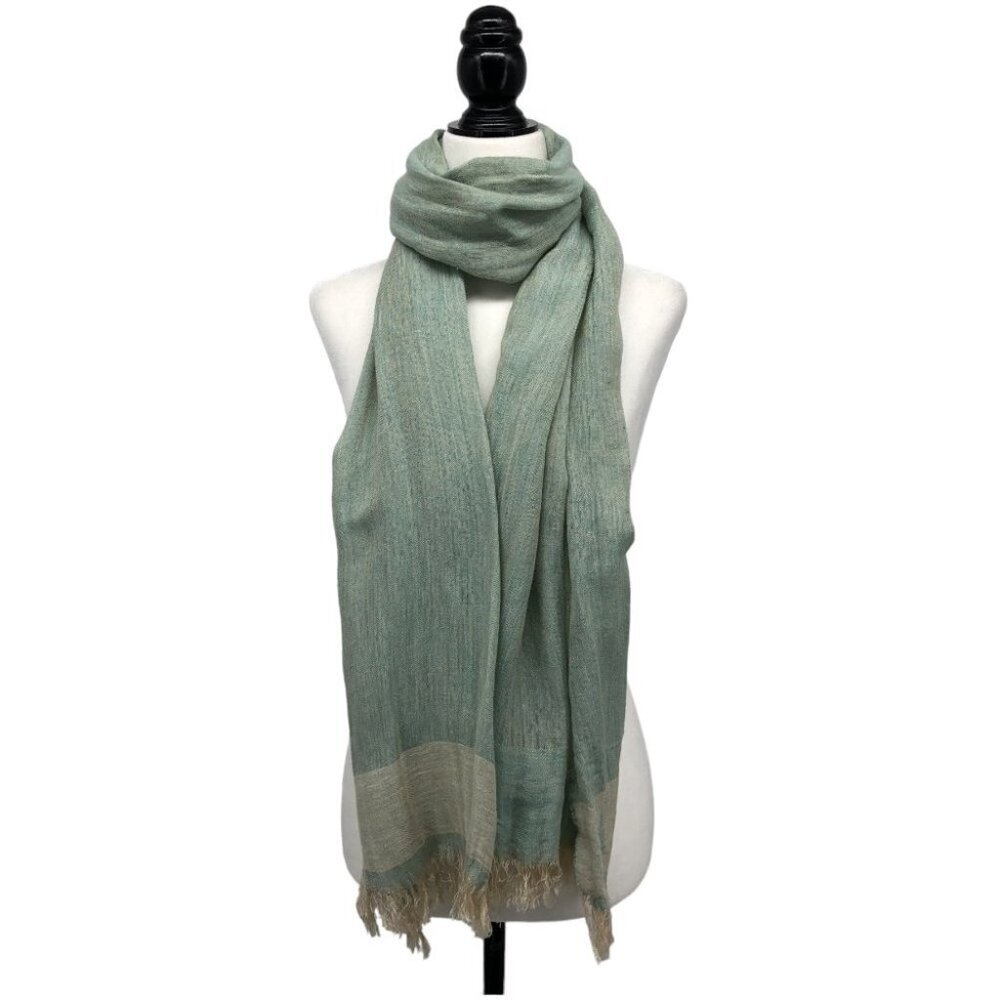 AJ Armani Jeans Unisex Sage Green & Cream Color Block Scarf with Tassels